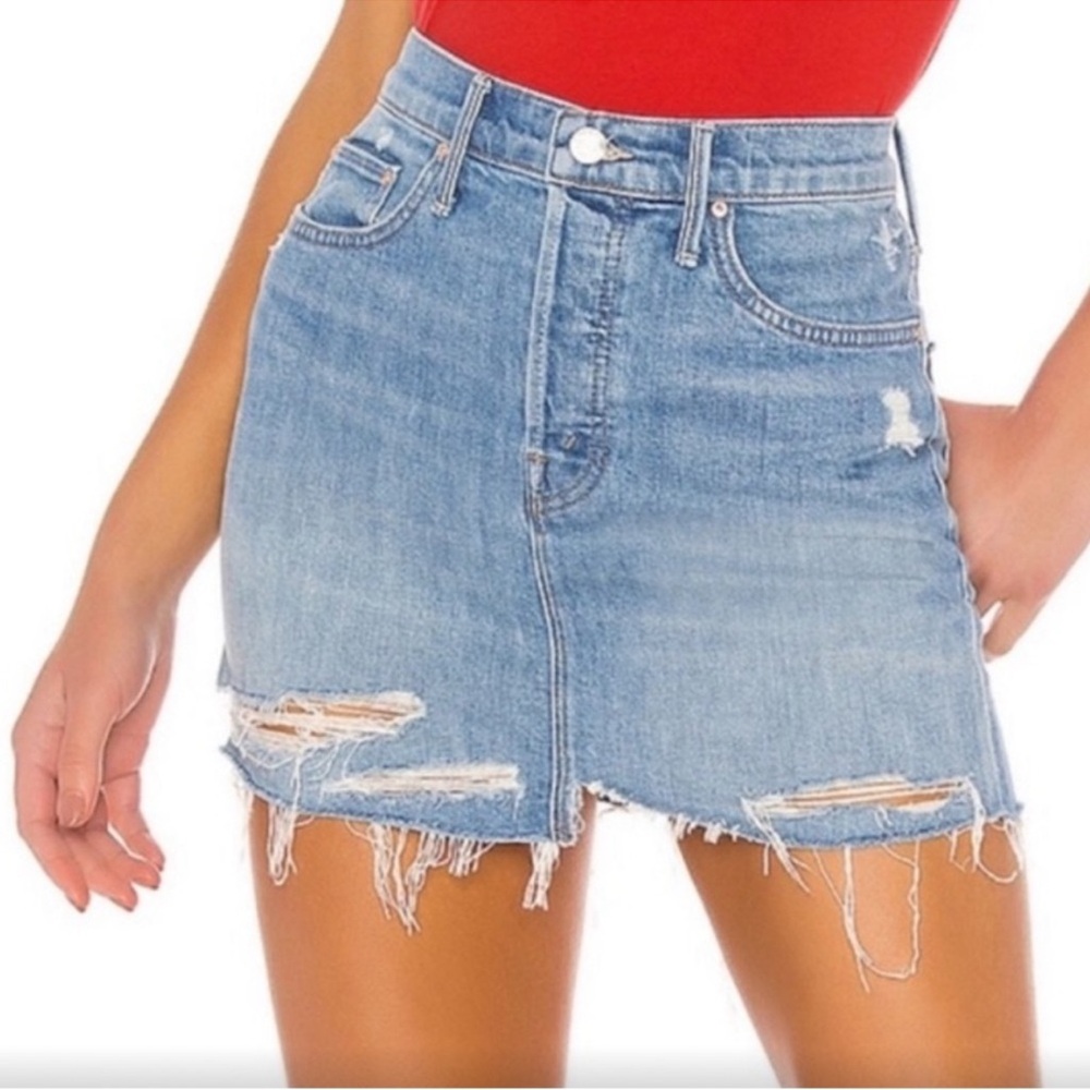 Mother distressed stretchy denim mini skirt